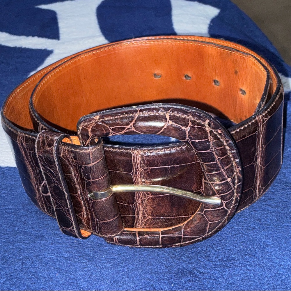 Ralph Lauren Dark Brown Embossed Leather Belt